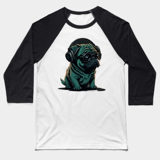 Pug wearing Headphones. Animal Pet  Dog Puppy Baseball T-Shirt